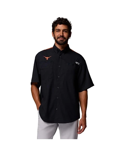 Columbia Men's Black Texas Longhorns Tamiami Color Block Omni-Shade Button-Down Shirt