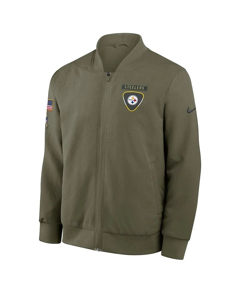 Nike Men's Olive Pittsburgh Steelers 2025 Salute to Service Sideline Full-Zip Bomber Jacket