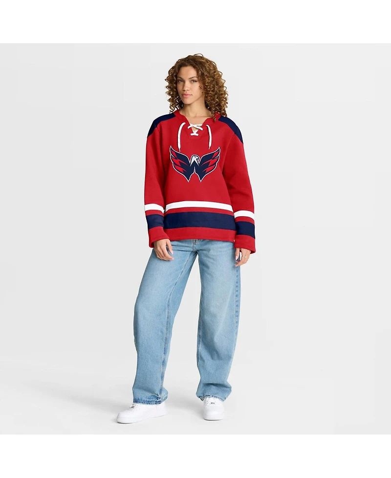 Fanatics Women's Red Washington Capitals Icing Long Sleeve Lace Up Sweatshirt