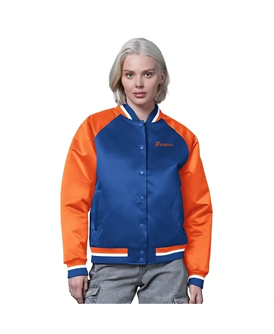 Starter Women's Royal/Orange Denver Broncos Satin Full-Snap Varsity Jacket