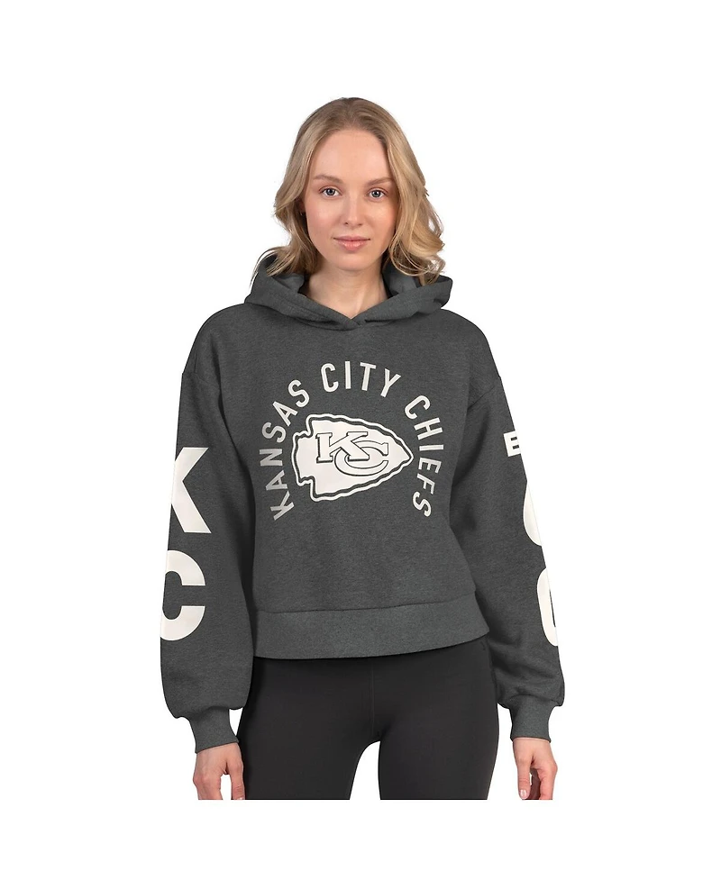 Starter Women's Heather Charcoal Kansas City Chiefs Star Player Cropped Fleece Pullover Hoodie