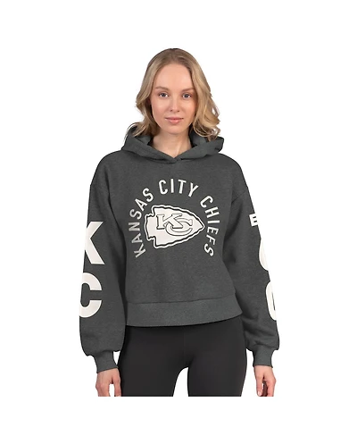 Starter Women's Heather Charcoal Kansas City Chiefs Star Player Cropped Fleece Pullover Hoodie