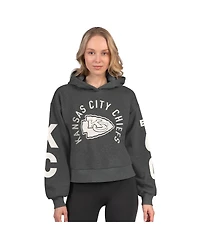 Starter Women's Heather Charcoal Kansas City Chiefs Star Player Cropped Fleece Pullover Hoodie