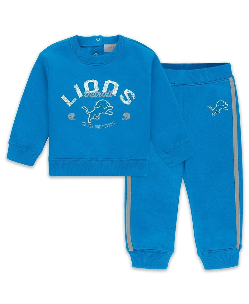 Wear by Erin Andrews Baby Boys and Girls 2-Piece Blue Detroit Lions Fleece Crewneck Pants Set