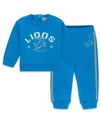 Wear by Erin Andrews Baby Boys and Girls 2-Piece Blue Detroit Lions Fleece Crewneck Pants Set