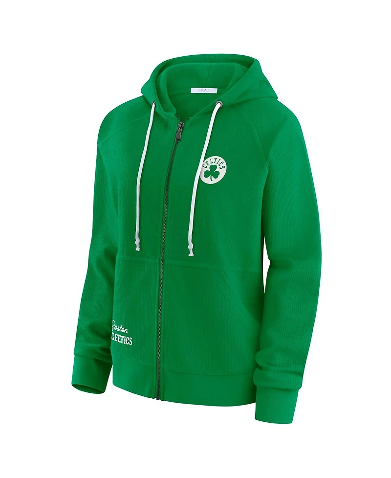 Wear by Erin Andrews Women's Green Boston Celtics Full-Zip Raglan Hoodie