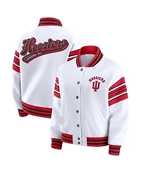 Wear by Erin Andrews Women's White/Crimson Indiana Hoosiers Satin Stitch Full-Snap Fleece Sweatshirt Jacket