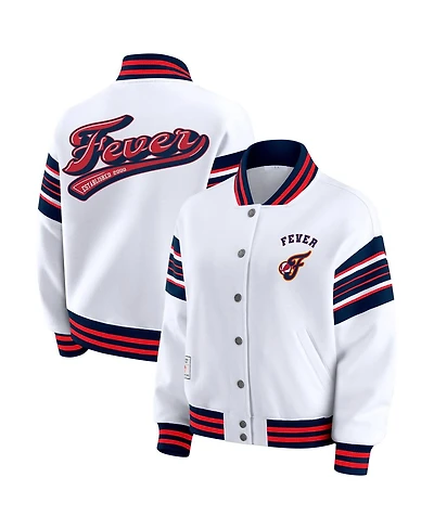 Wear by Erin Andrews Women's White/Navy Indiana Fever Full-Snap Fleece Sweatshirt Jacket