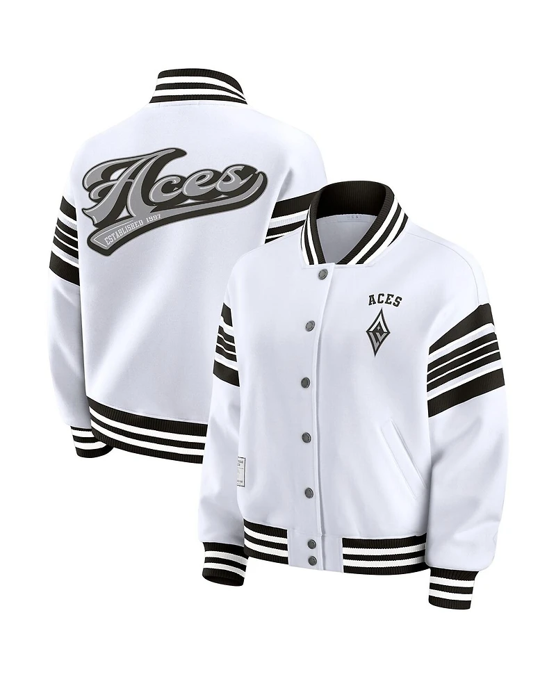 Wear by Erin Andrews Women's White/Black Las Vegas Aces Plus Full-Snap Fleece Sweatshirt Jacket