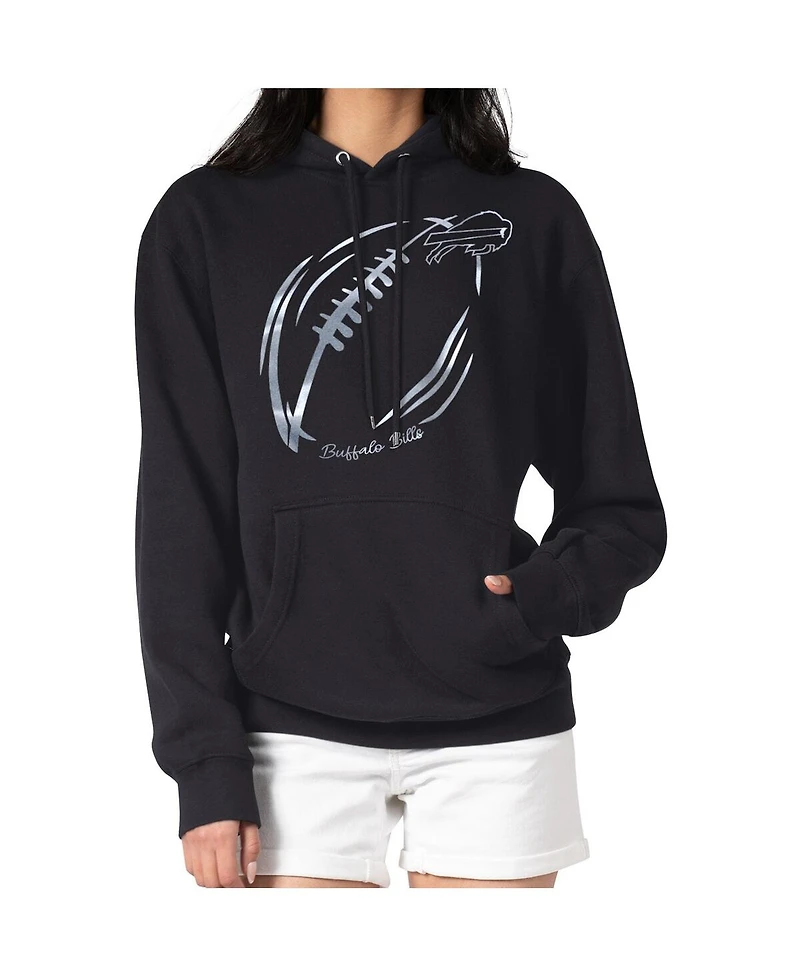 G-iii 4Her by Carl Banks Women's Black Buffalo Bills Metallic Print Football Sketch Fleece Pullover Hoodie