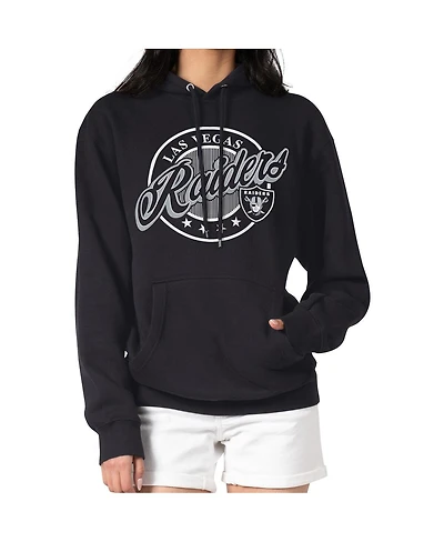 G-iii 4Her by Carl Banks Women's Black Las Vegas Raiders Pinstripe Circle Fleece Pullover Hoodie