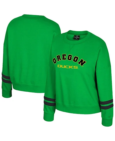 Colosseum Women's Green Oregon Ducks Splashy Crewneck Fleece Sweatshirt