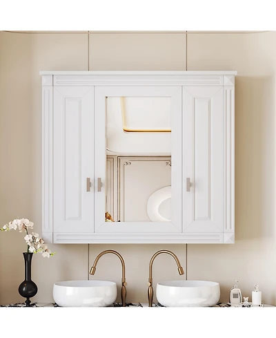 Casainc Wall-Mounted Bathroom Cabinet with Mirror and 4 Adjustable Shelves, Bathroom Storage Solution