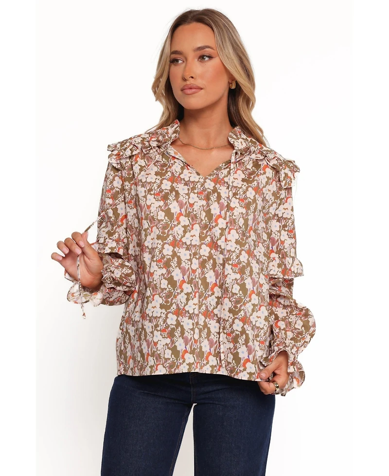 Petal and Pup Women's Selmah Long Sleeve Top - Cream Olive Orange