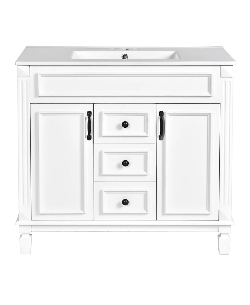 Casainc 36'' Bathroom Vanity with Top Sink, Mirror Cabinet, 2 Soft Closing Doors & Drawers