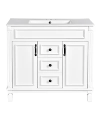 Casainc 36'' Bathroom Vanity with Top Sink, Mirror Cabinet, 2 Soft Closing Doors & Drawers