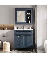 Casainc 30'' Bathroom Vanity with Top Sink, Mirror Cabinet, 2 Drawers & Tip-out Drawer