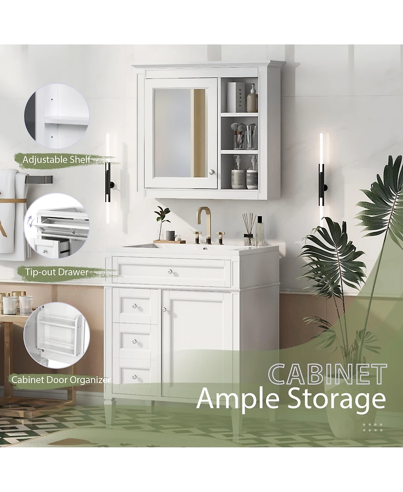 Casainc 30'' Bathroom Vanity with Top Sink, Mirror Cabinet