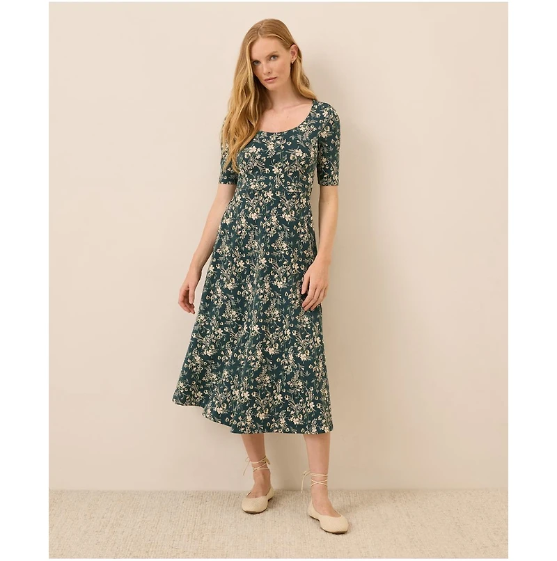 Pact Women's Organic Cotton Fit & Flare Scoop Midi Dress