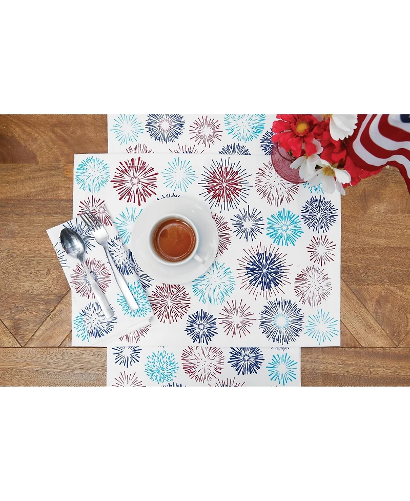 Patriotic Red & Blue Firework Sparkle 4th of July Cotton Tabletop Placemats, Set of 6, 14" x 20"