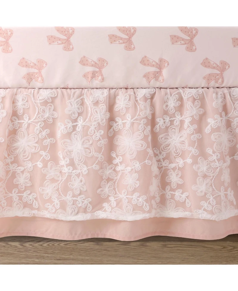 The Peanutshell 3 Piece Baby Crib Bedding Set for Girls - Cotton Fitted Crib Sheet, Layered Dust Ruffle, Comforter, Pink, Gold, Floral - Grace