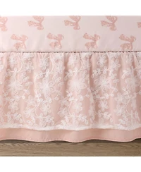 The Peanutshell 3 Piece Baby Crib Bedding Set for Girls - Cotton Fitted Crib Sheet, Layered Dust Ruffle, Comforter, Pink, Gold, Floral - Grace