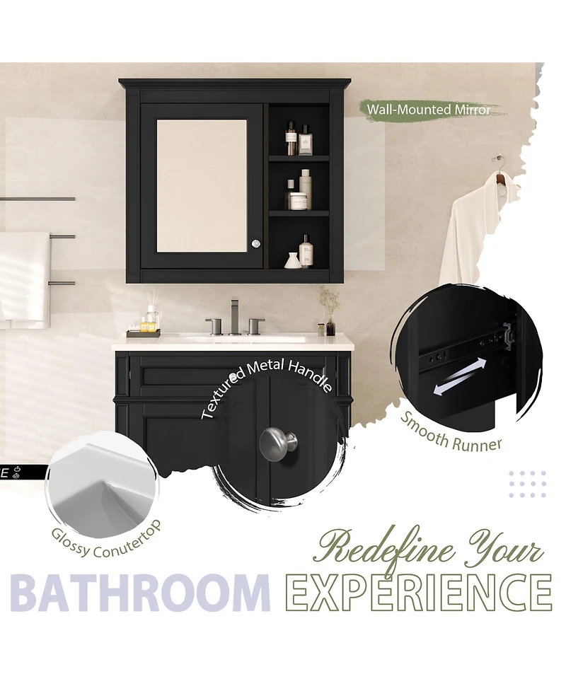 Casainc 30'' Bathroom Vanity with Top Sink, Mirror Cabinet