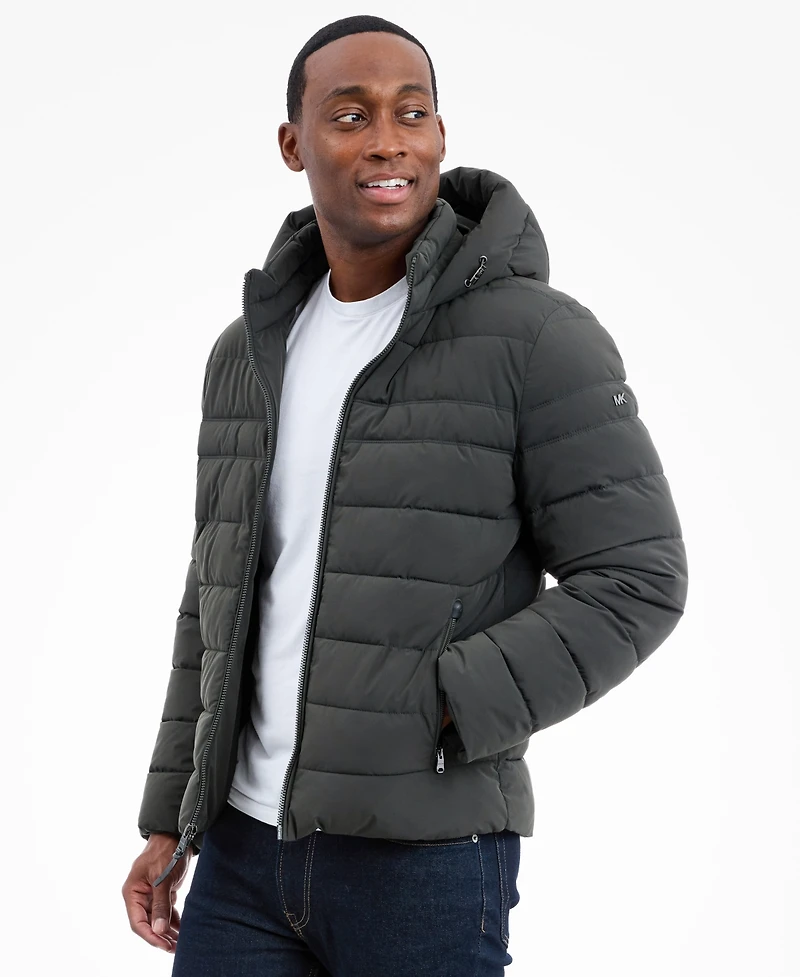 Michael Kors Men's Dressy Hooded Stretch Packable Jacket
