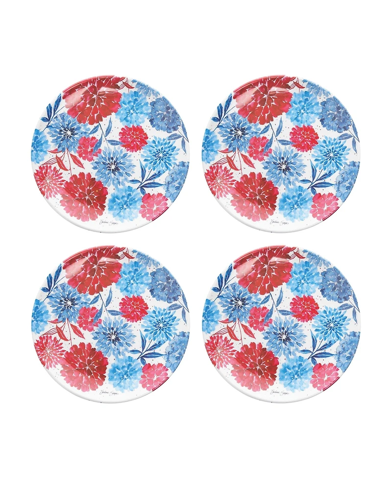 Patriotic Floral Decorative Round Serving Platter Plates Set of 4