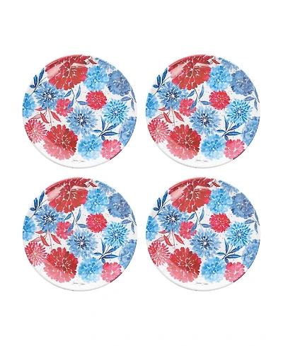 Patriotic Floral Decorative Round Serving Platter Plates Set of 4
