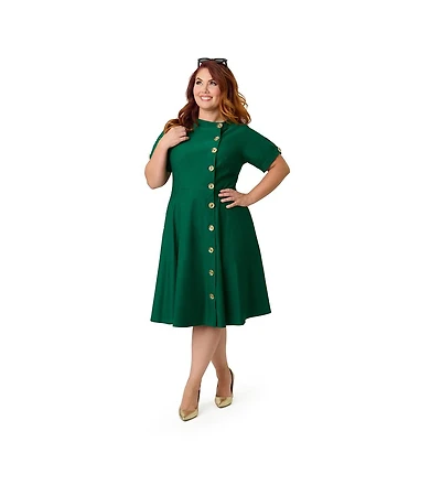 Unique Vintage Plus Size 1950s Contrast Button Swing Dress