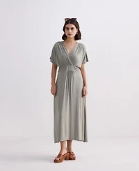 Reistor Women's FLowy A-Line Maxi Dress with Side Slits Light Olive