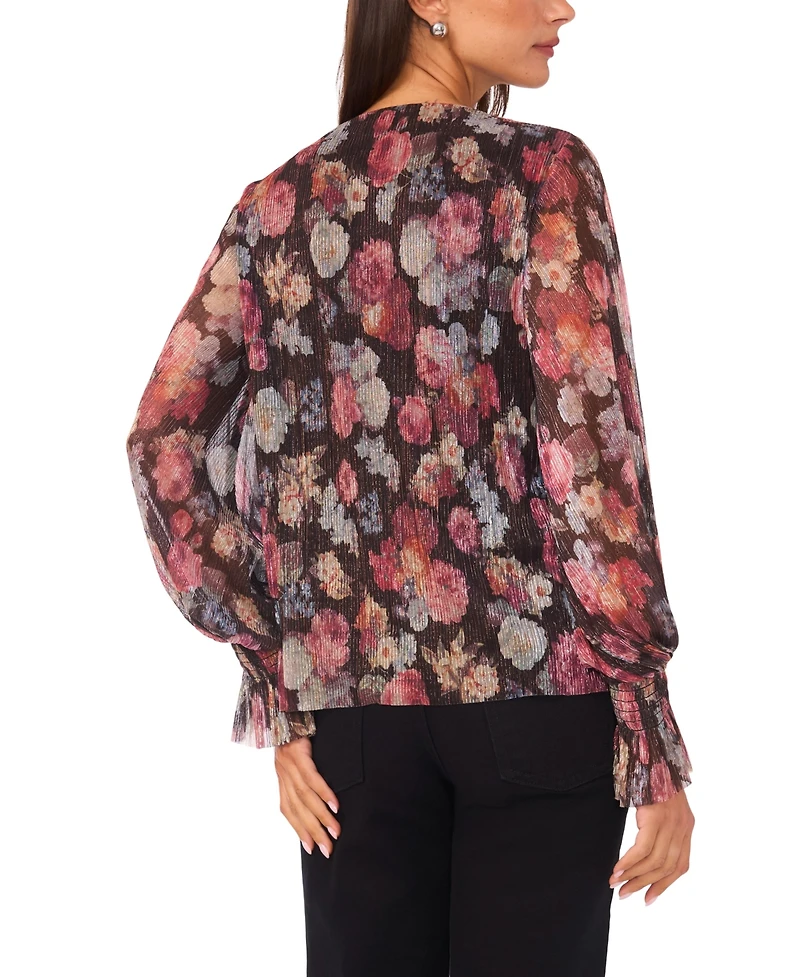 Vince Camuto Women's Long Sleeve V-Neck Shirred Cuffs Top