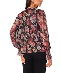 Vince Camuto Women's Long Sleeve V-Neck Shirred Cuffs Top