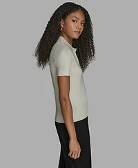 Bcbg Women's Short Sleeve Collared Neck Top