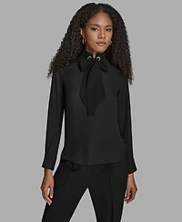 Bcbg Women's Long Sleeve Tie Neck Blouse