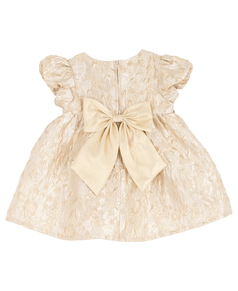 Rare Editions Baby Girls 2-Piece Gold Brocade Puff Sleeve Dress and Diaper Cover Set