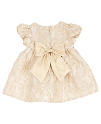 Rare Editions Baby Girls 2-Piece Gold Brocade Puff Sleeve Dress and Diaper Cover Set