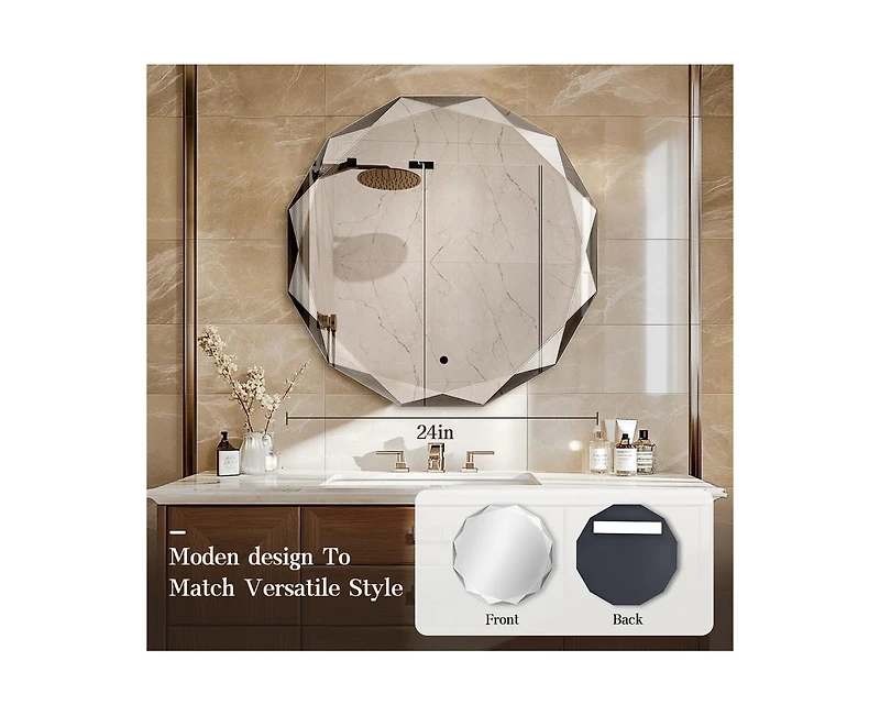 Antok Single Beveled Edge Circle Mirror Frameless Wall Mount Bathroom Vanity Mirror