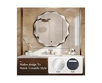 Antok Single Beveled Edge Circle Mirror Frameless Wall Mount Bathroom Vanity Mirror