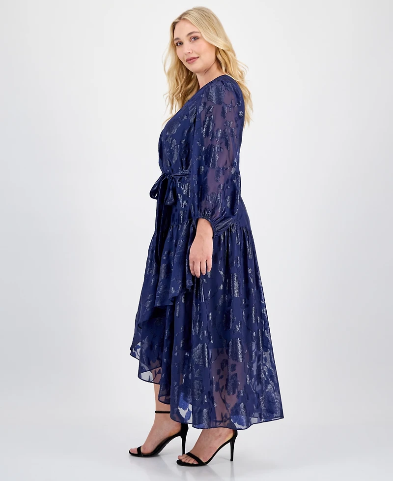 Anne Klein Plus Metallic Tiered High-Low Maxi Dress