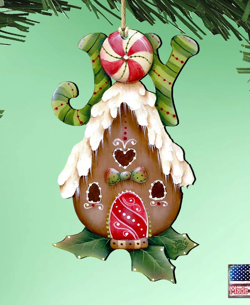 Designocracy Joy Gingerbread House Holiday Ornament