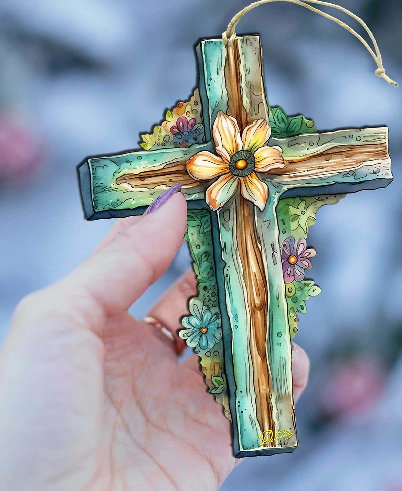 Designocracy Holiday Teal Cross Wooden Ornament