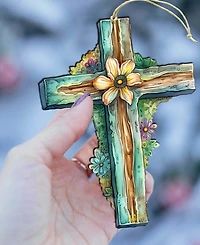 Designocracy Holiday Teal Cross Wooden Ornament