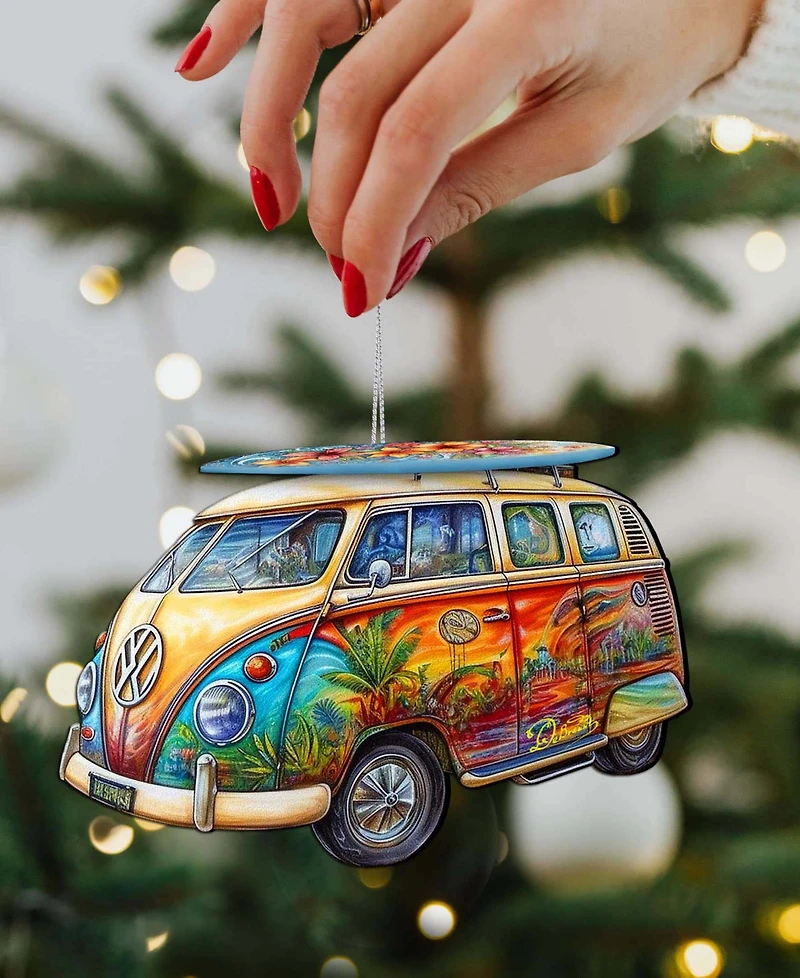 Designocracy Hippie Van Christmas Wooden Ornament