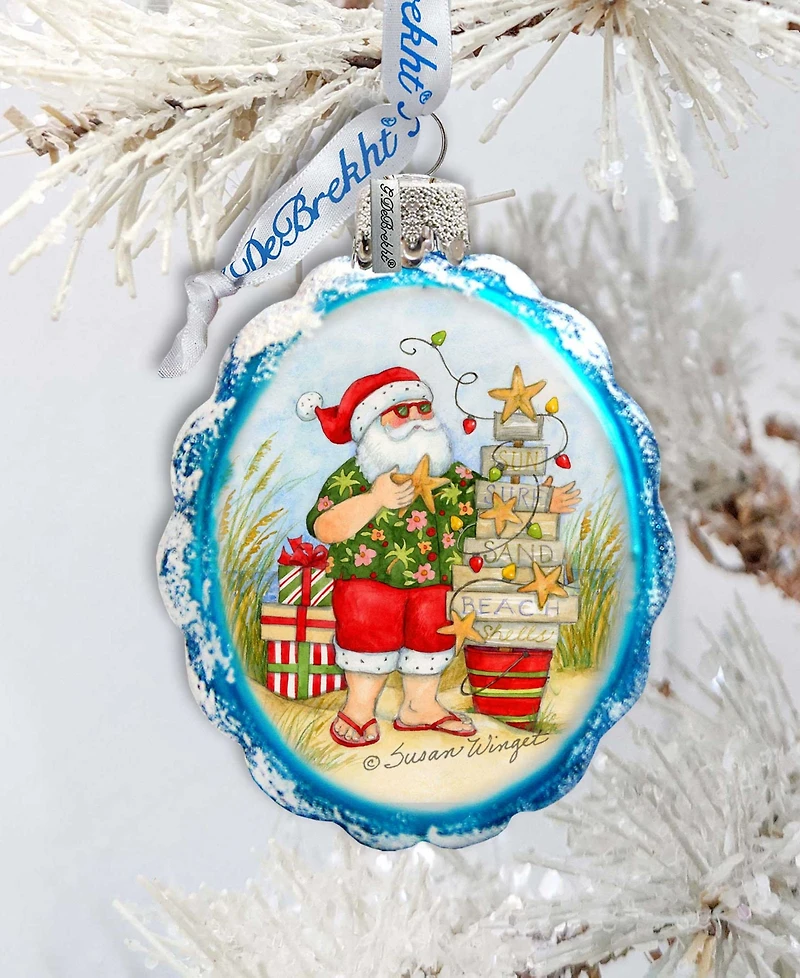 Designocracy Santa with Christmas Tree Glass Ornaments