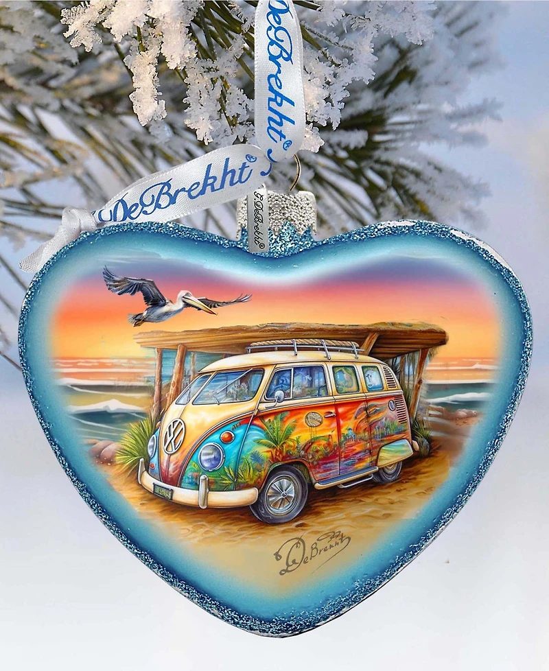 G.Debrekht Surf Van Heart Glass Christmas Ornament