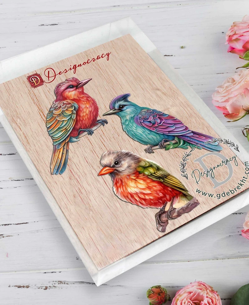 Designocracy Colorful Birds Holiday Ornaments, Set of 3
