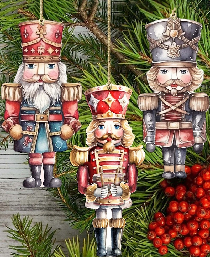 Designocracy Nutcrackers Christmas Ornaments, Set of 3