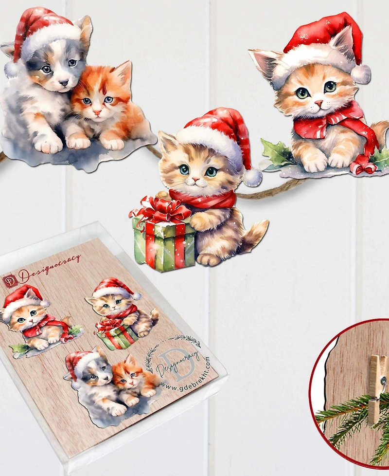 Designocracy Christmas Cats Clip Ornaments, Set 3